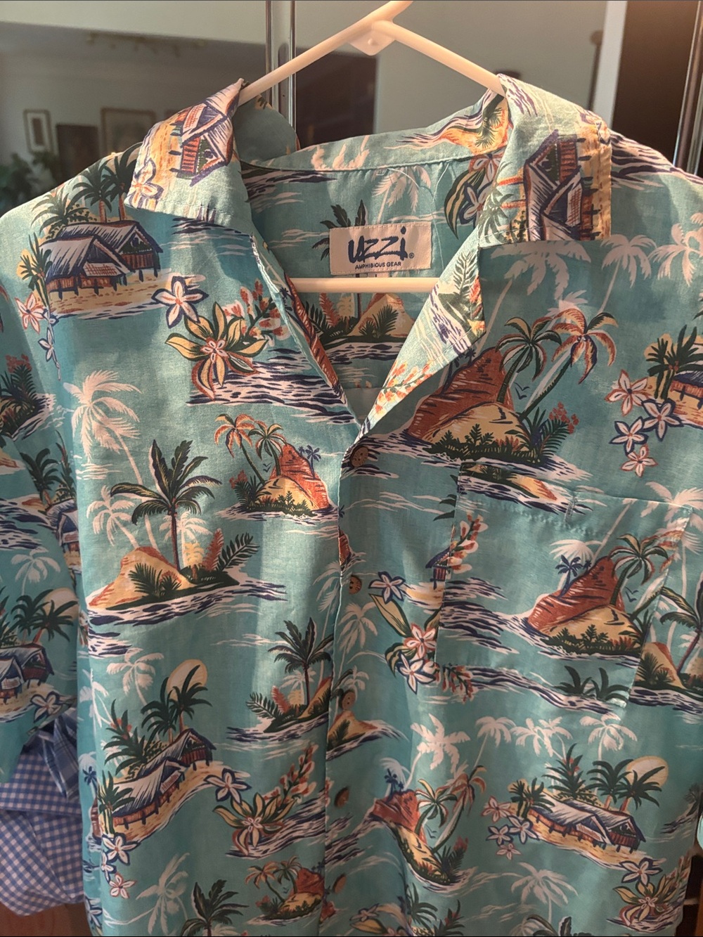Uzzi Teal Tropical Print Short-Sleeve Shirt Large